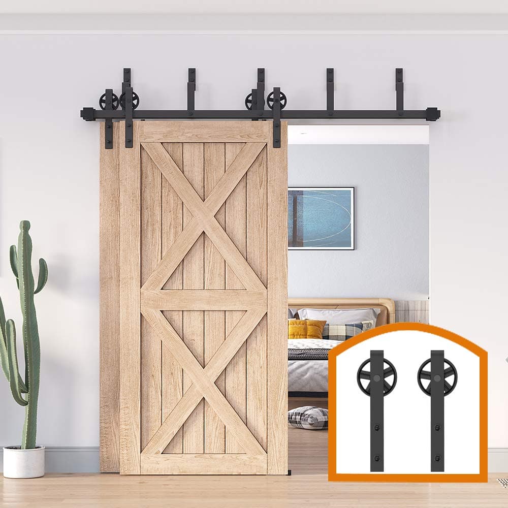 ZEKOO 6FT Double Track Bypass Sliding Barn Door Hardware Kit for 2 Doors Big Wheel, Bypass Barn Door Track Kit, Low Ceiling, Easy Install, Fit 36" Wide Door Panel