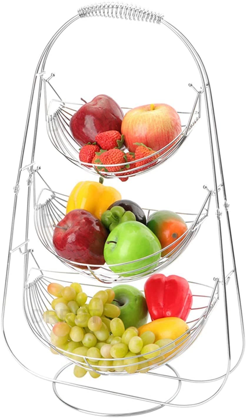 LOMOFI Fruit Basket Stand - 3 Tier Large Capacity Fruit Bowls-Modern Kitchen Countertop Storage Display Stand
