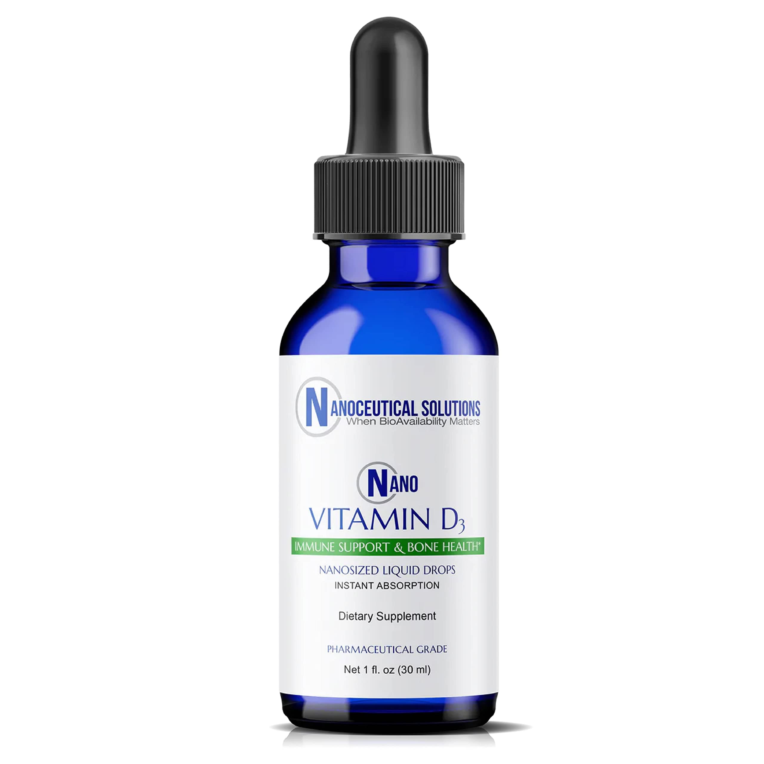 NANO VITAMIN D3 Nanosized liquid drops, RAPID ABSORPTION, 5000 IU potent formulation, Strengthens bone & muscle, supports healthy heart. 30 ml bottle, 1 month supply.