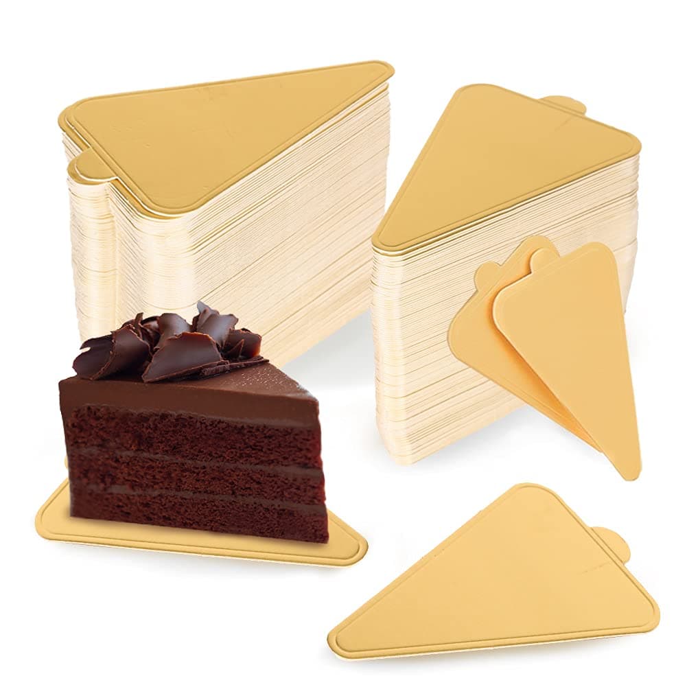 HANSGO Triangle Cake Bases, 100PCS Mini Cake Board Mousse Cake Cardboards Dessert Display Trays Golden Pastry Plates