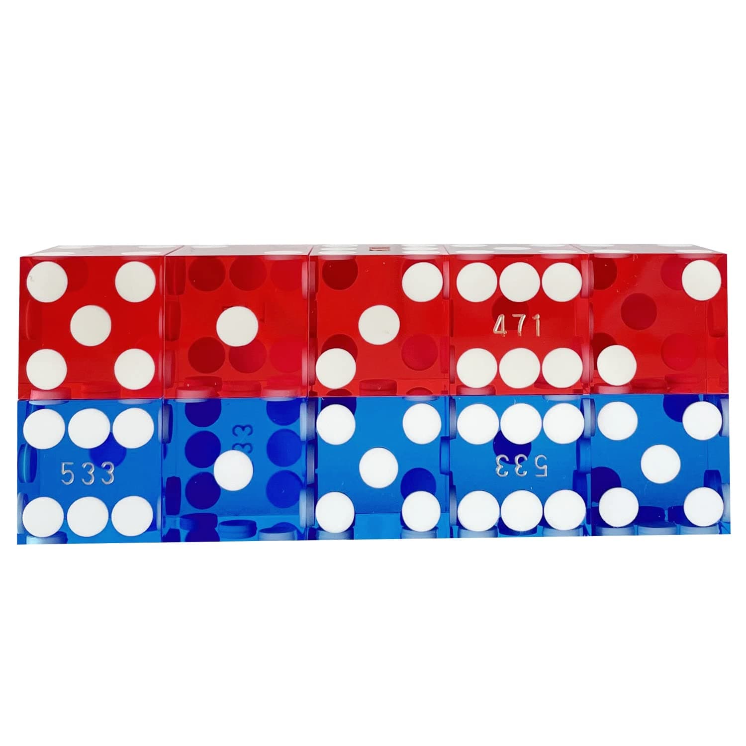 Yuanhe Grade AAA Precision 19mm Serialized Casino Craps Dice Set of 10 with Razor Edges and Corners-Blue & Red
