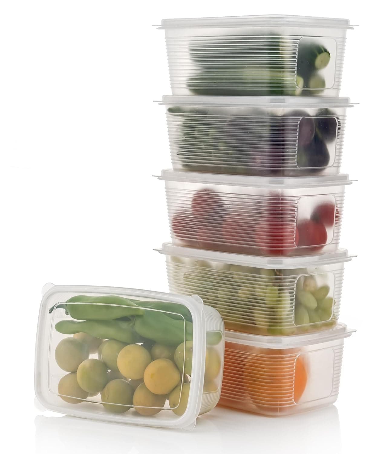Xiran 6 Fridge Storage Boxes Fridge Organizer With Lid Stackable, Fridge Storage Containers, Refrigerator Organizer Plastic Freezer Storage Containers for Fish, Meat, Vegetables, Fruits(1800ML)