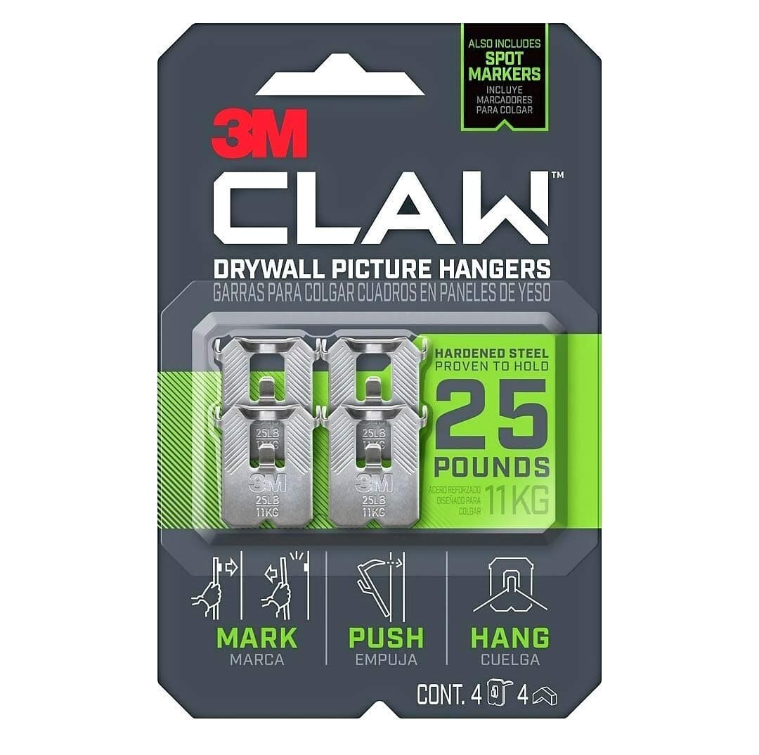 3M CLAWStrong Durable Drywall Picture Hanger (1 Pack, 4 Count)