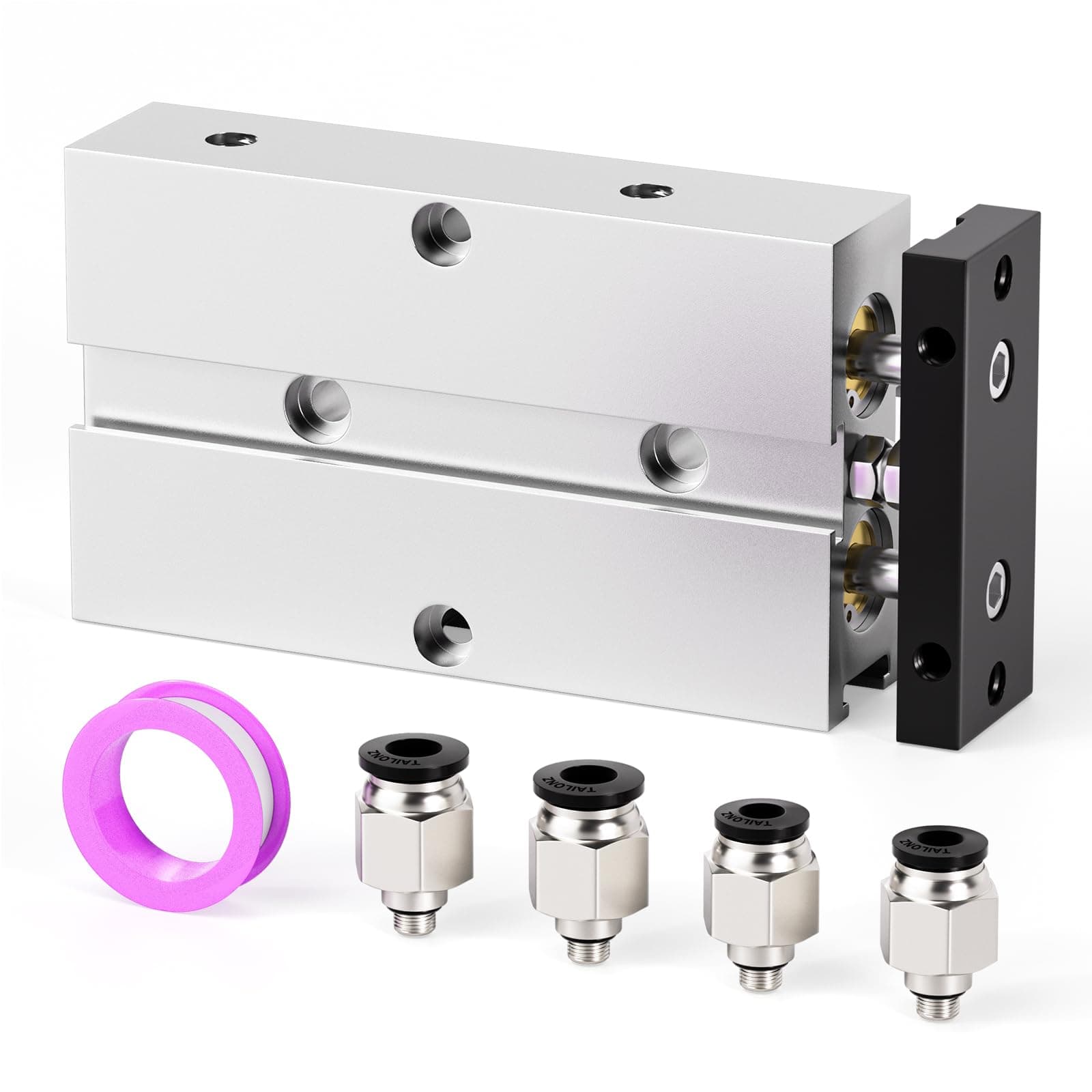 Tailonz Pneumatic 10mm Bore 50mm Stroke Double-Rod Double-Acting Aluminum Alloy Pneumatic Air Cylinder TN10-50