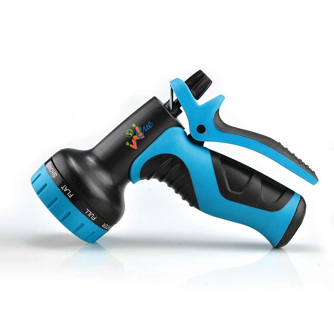 WEUE Garden Hose Nozzle / Hand Sprayer - Lightweight 9 Function Watering Nozzle - High Pressure - Flow Control Setting Knob - Suitable for Car Wash, Cleaning, Watering Lawn and Garden - Ideal for Washing Dogs & Pets (light blue)