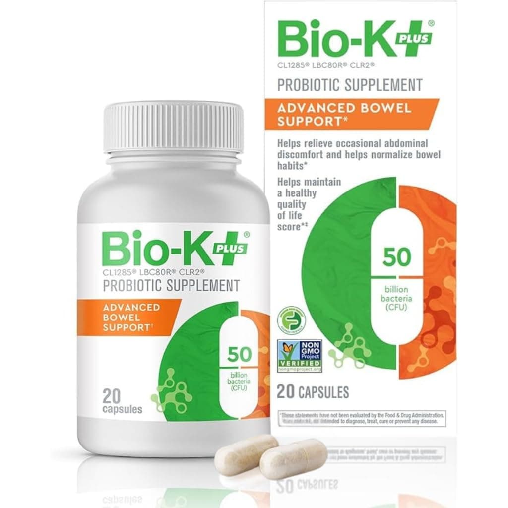 Bio-K+ Probiotic Advanced Bowel Support – 50 Billion CFU – Vegan, Gluten-Free, Non-GMO – Supports Digestive Health & Regularity – for Men & Women – 20 Probiotic Capsules