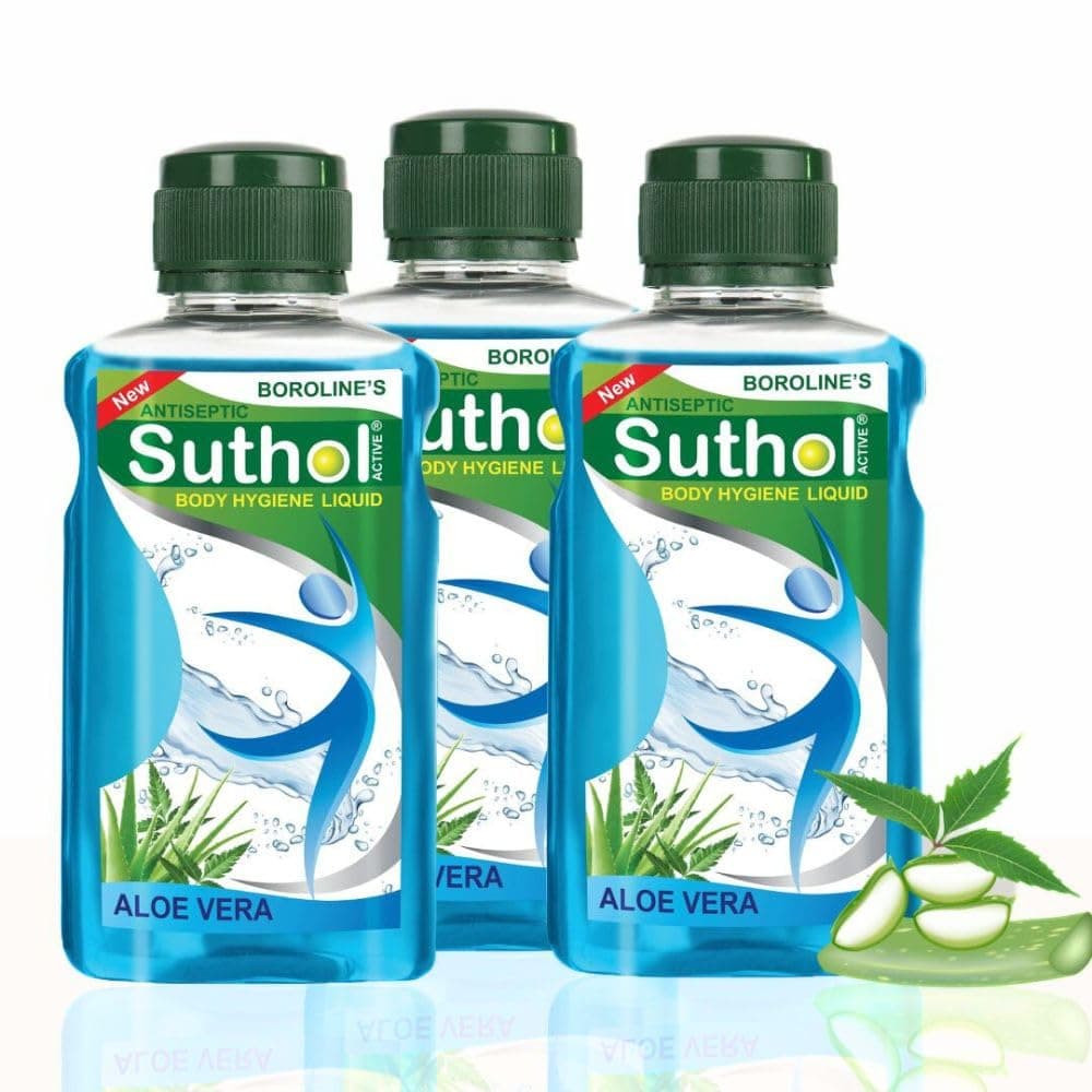 Boroline's Suthol FreshActive Aloe Vera Liquid 200 Ml X 3|Stops Skin Irritations,Prickly Heat,Itching|With Neem&Aloe Vera(Pack Of 3)