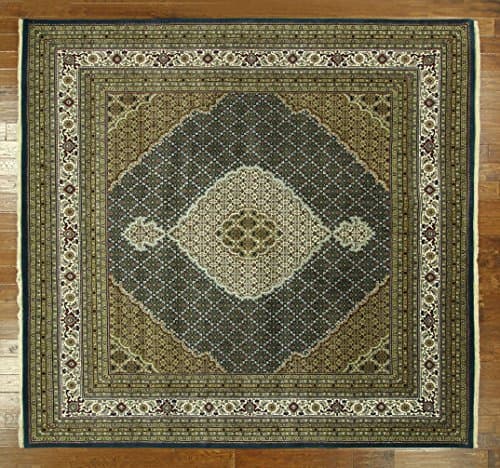 Gorgeous 10' x 10' Square Blue Hand Knotted Wool & Silk Persian Tabriz Mahi Oriental Rug - S438