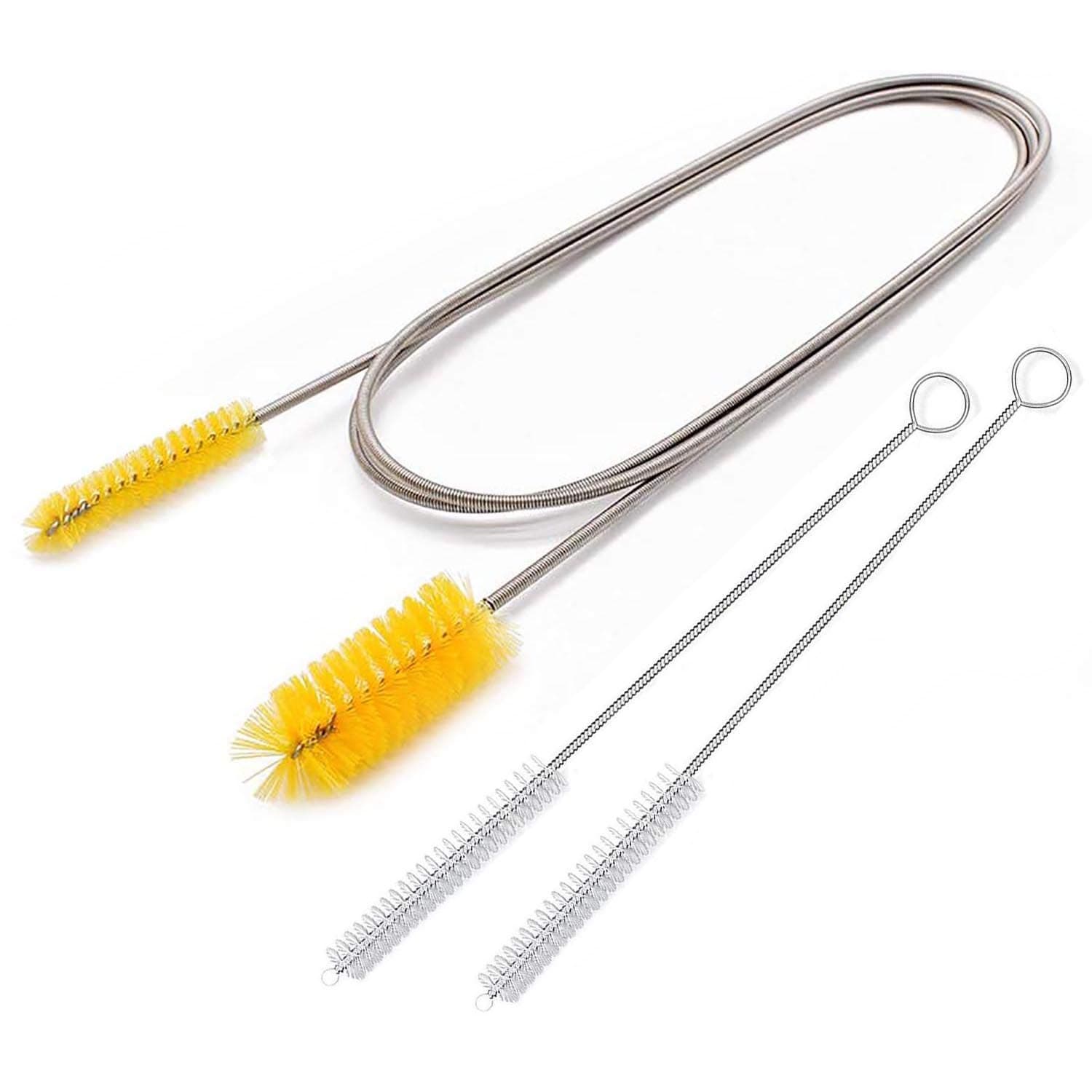 Flexible Drain Brush,Nylon Cleaner Double Ended Elastic Hose Pipe 67-inch and 2 PCS 8.2-inch Straw Cleaning Brush