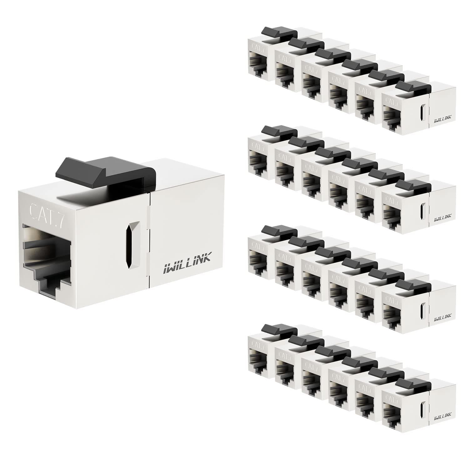 iwillink 10Gbps CAT7 Coupler RJ45 Keystone Shielded Coupler 25-Pack, Ethernet Coupler, Female to Female Keystone Jack, STP Keystone Insert for Cat7/Cat6a/cat6/cat5e Cable
