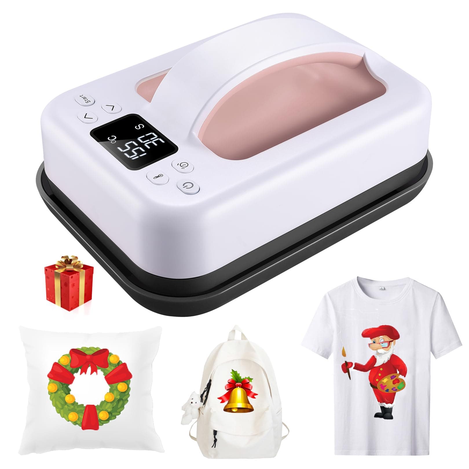 Heat Press Small Heat Press Machine for Heating Transfer, 7 × 5 inch Portable Easy Press Mini Heat Press for DIY Christmas Gift,T Shirts, Hats, Bags.etc(Pink)