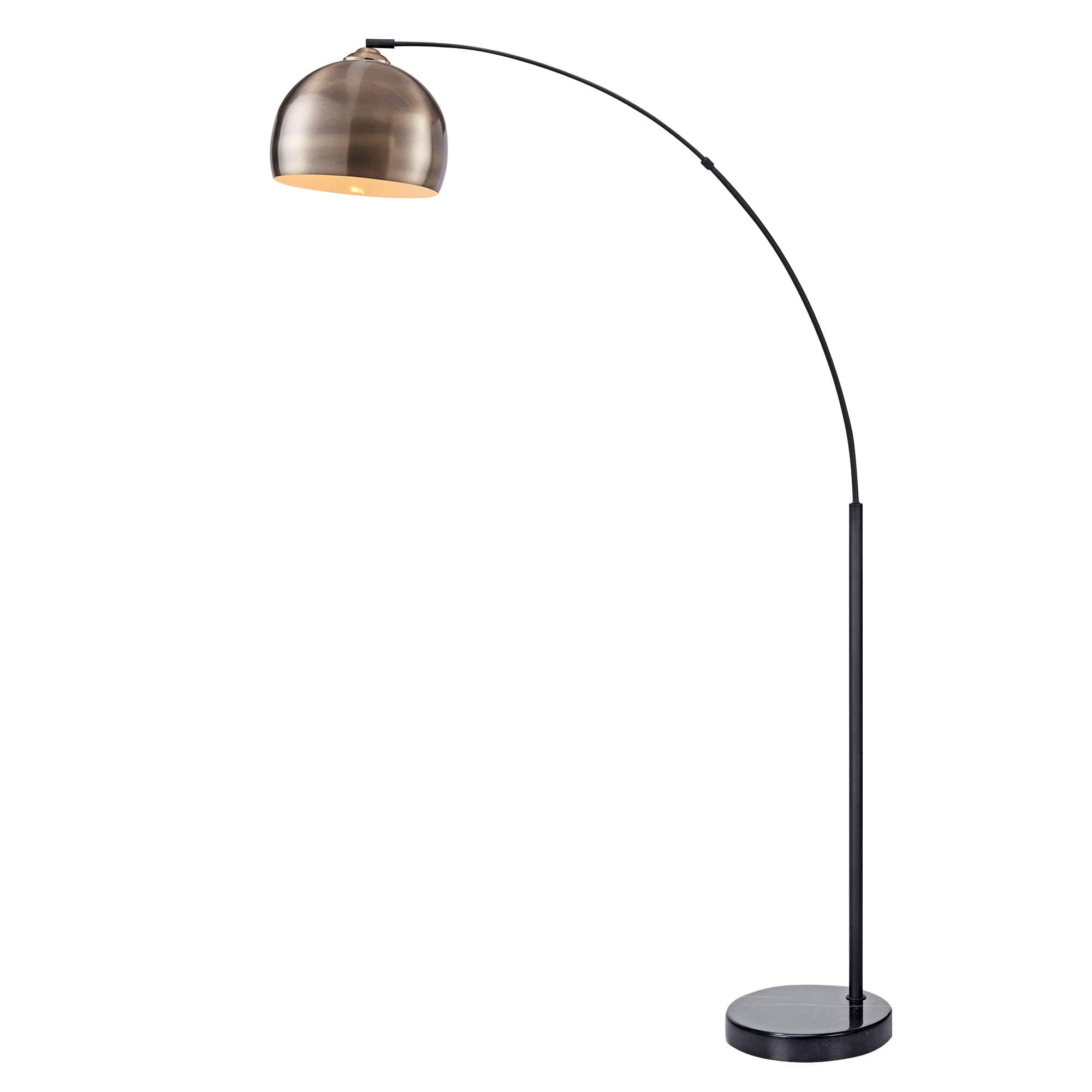 Arquer 68.1" Arc Floor Lamp for Living Rooms, Home Offices, Dining Rooms, Bedrooms with Faux Black Marble Base and Antique Brass Bell Shade