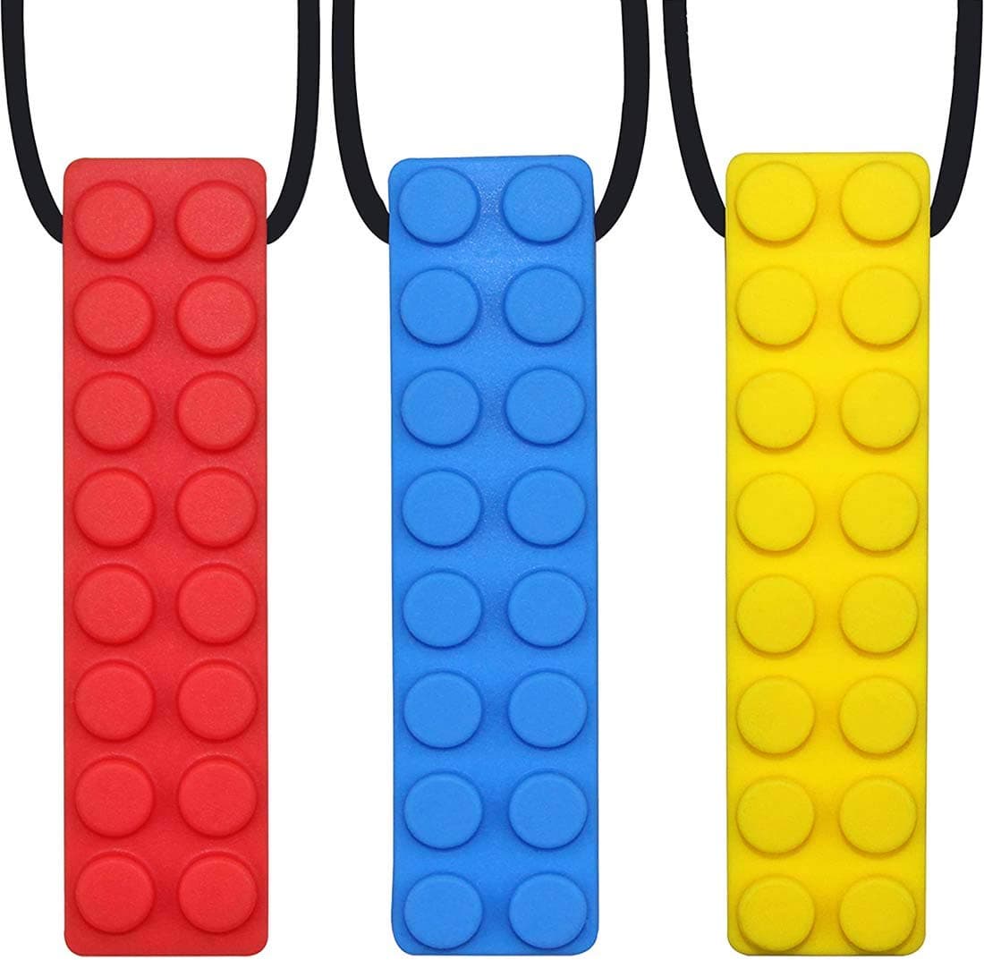 3 Pack Sensory Chewing Necklace, Durable Silicone Chewer Necklace for ADHD, Teething, Biting, Oral Motor Chewy Stick/Tube Toy Jewelry for Boys, Girls, Adults, Toddlers - Tougher Chew