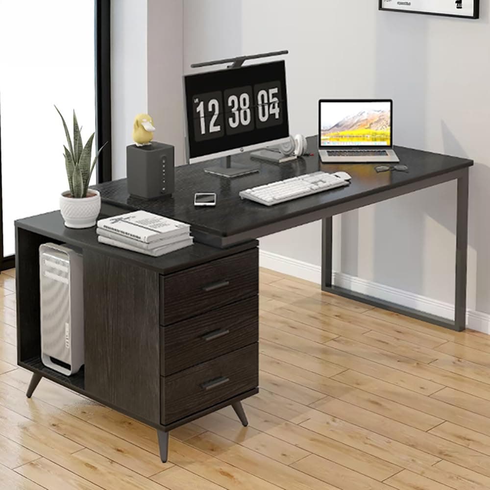 Computer Desk, PC Table, 120 * 60cm Wooden Desk with Stretchable Side Drawer Cabinet for Working Study Writing and Reading, Large Office Desk for Home Office Living Room and Bedroom, YN064 (Black)