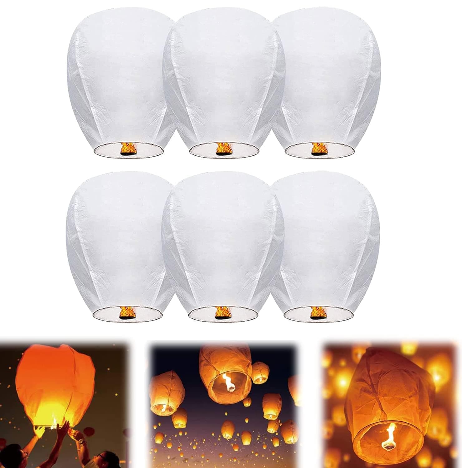 Azonee Sky Lanterns, Chinese Lanterns Fully Assembled, Flying Paper Lanterns Wish Sky Lanterns, Memory Wish for New Year, Weekends, Holidays, Festivals Weddings Parties, Flying Paper Lanterns (6Pcs)