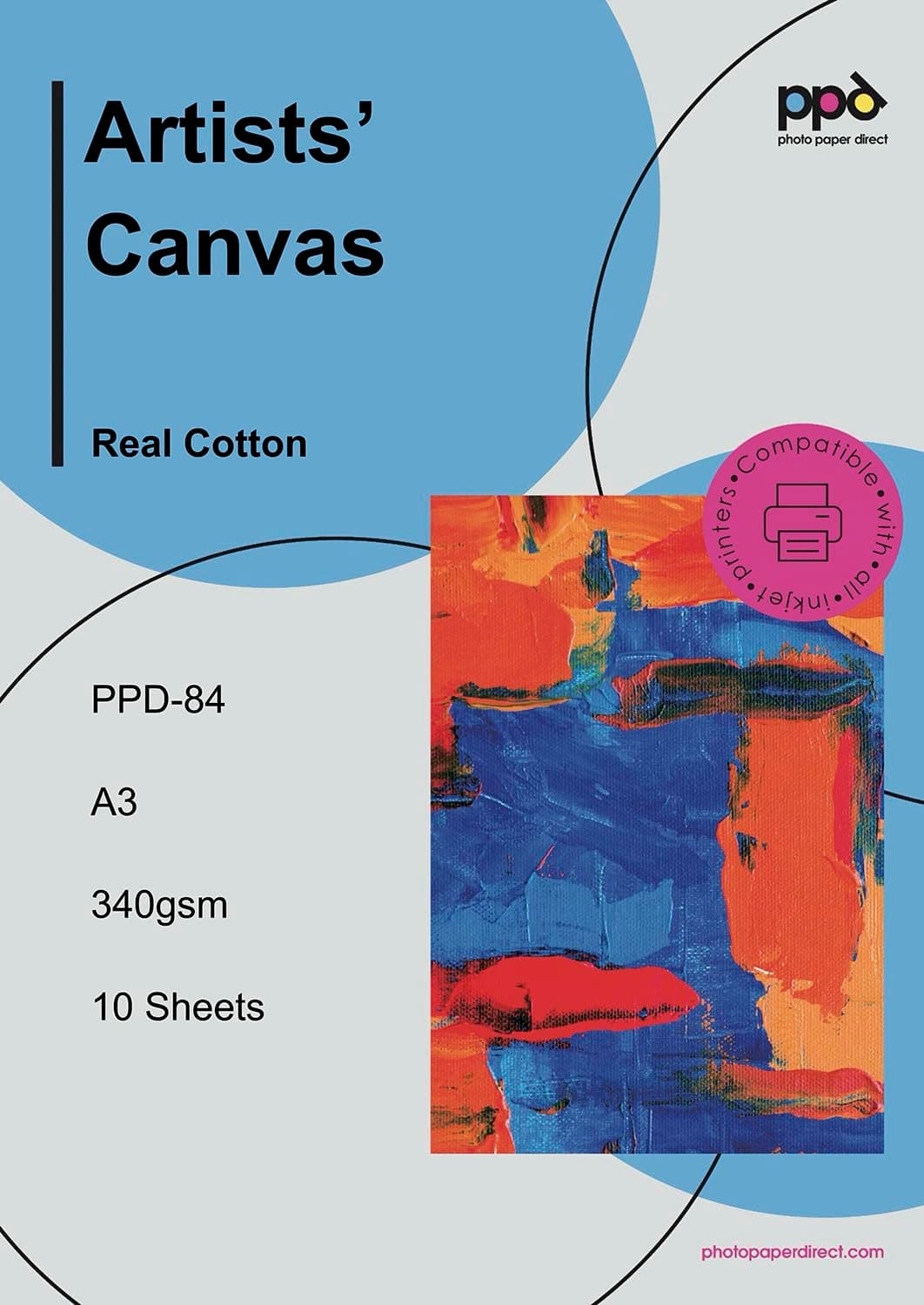 A3 x 10 Inkjet True Art Matt Canvas - 100% Cotton Fine Art Textured Photo Paper PPD-84-10