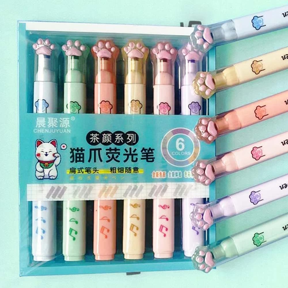6PCS/6 Colors Cat Claw Highlighter Set Creative Kids Students Marker Pen for Office School Marking Supplies Cute Stationery (Multicolor 6Pcs)