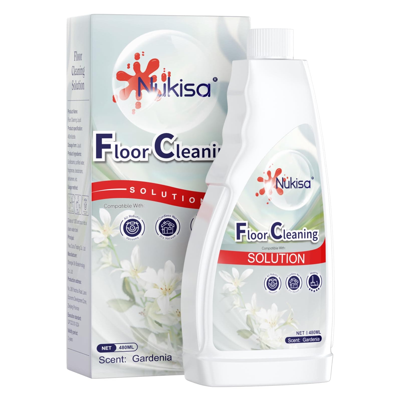 Gardenia Scent Floor Cleaning Solution Compatible With Roborock Robot Vacuum And Mop Cleaner, Deep Cleans For Multiple Hard Floors, Suitable With All Robot Vacuums With Mopping (1)