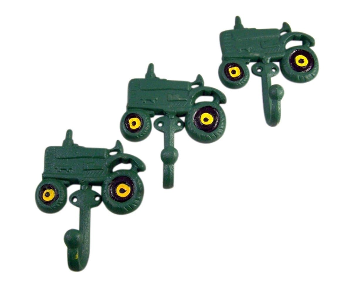 Rural Green Tractor Cast Iron Wall Hook 4 Inch (Set of 3)