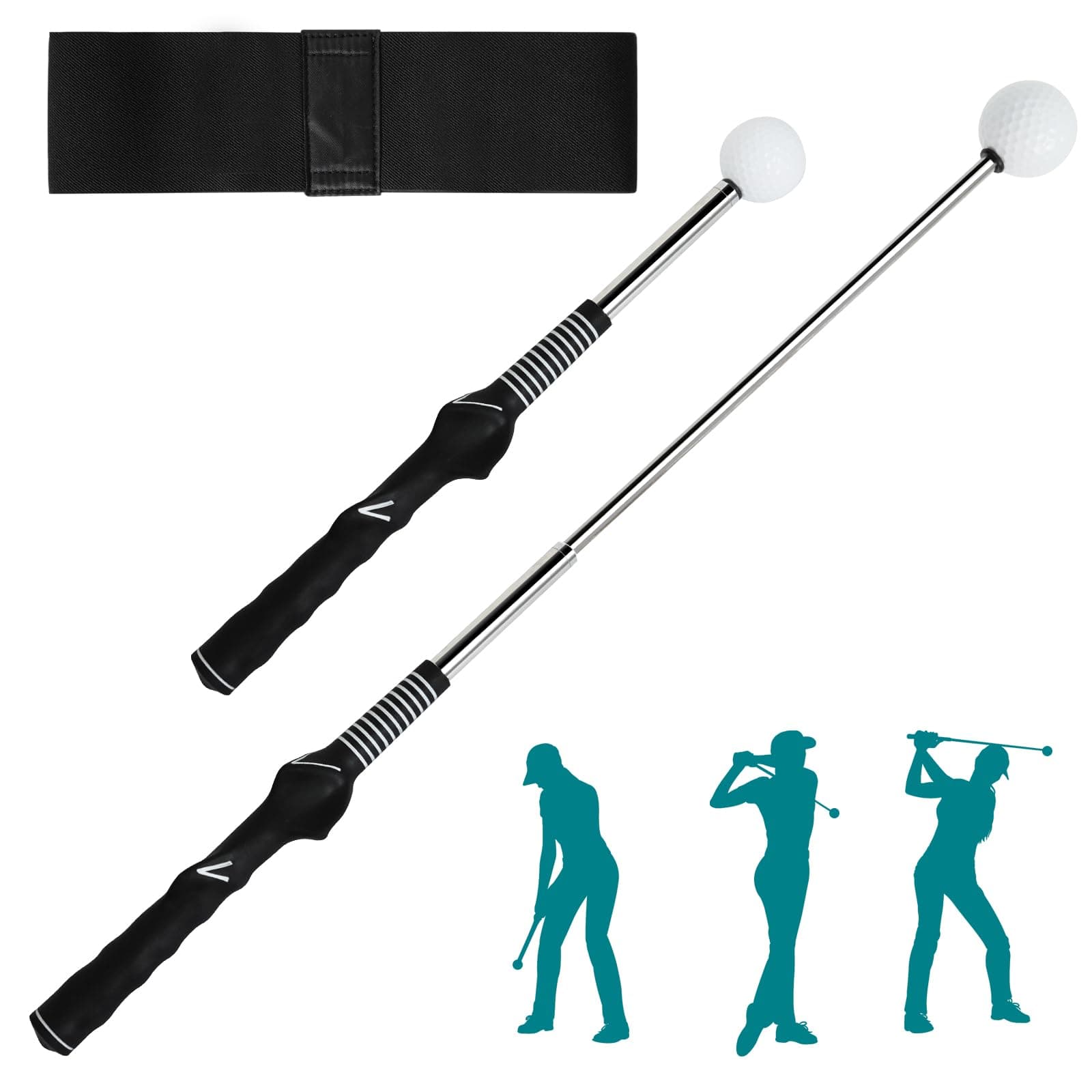 Golf Swing Training Aid, Adjustable Golf Grip Trainer with Arm Band for Posture Correction, Retractable Golf Alignment Stick for Men Women Kids Indoor & Outdoor Practice