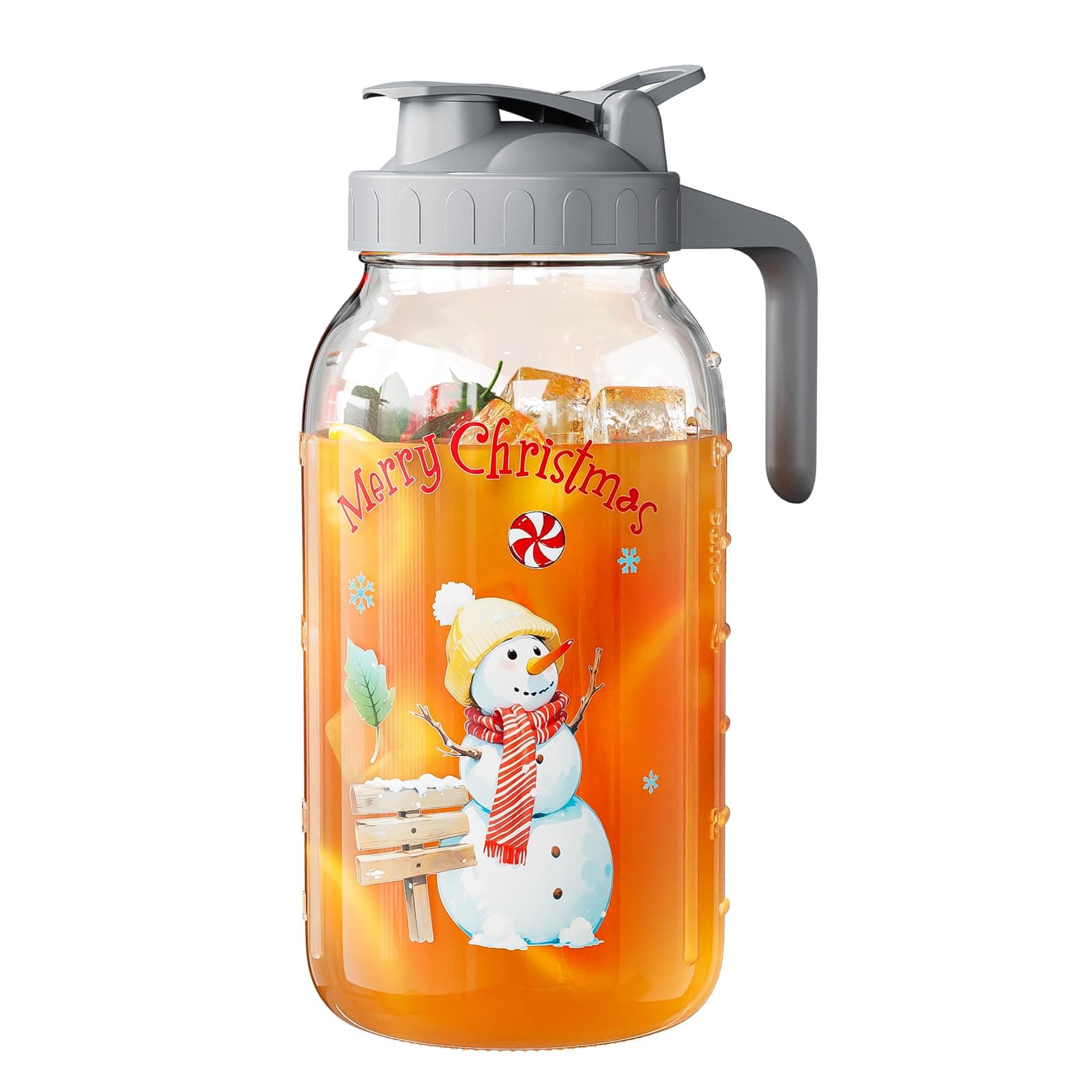 Christmas Elements 64 oz Glass Pitcher with Lid, Heavy Duty Wide Mouth Sun Tea Pitcher with Pour Spout, Mason Jar Airtight Seal for Freshness and Convenience, Great for Cold Beverages, Breast Milk