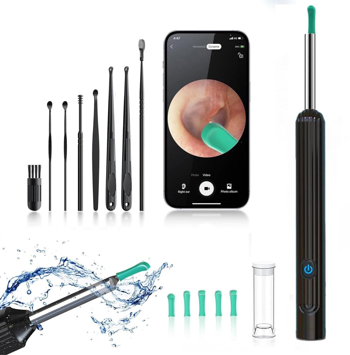 Ear Wax Removal Tool, Ear Cleaner with Camera and Light, Smart Visual Earwax Removal Kit Waterproof Silicone Ear Spoon for Easy Earwax Cleaning (NE7-YT)