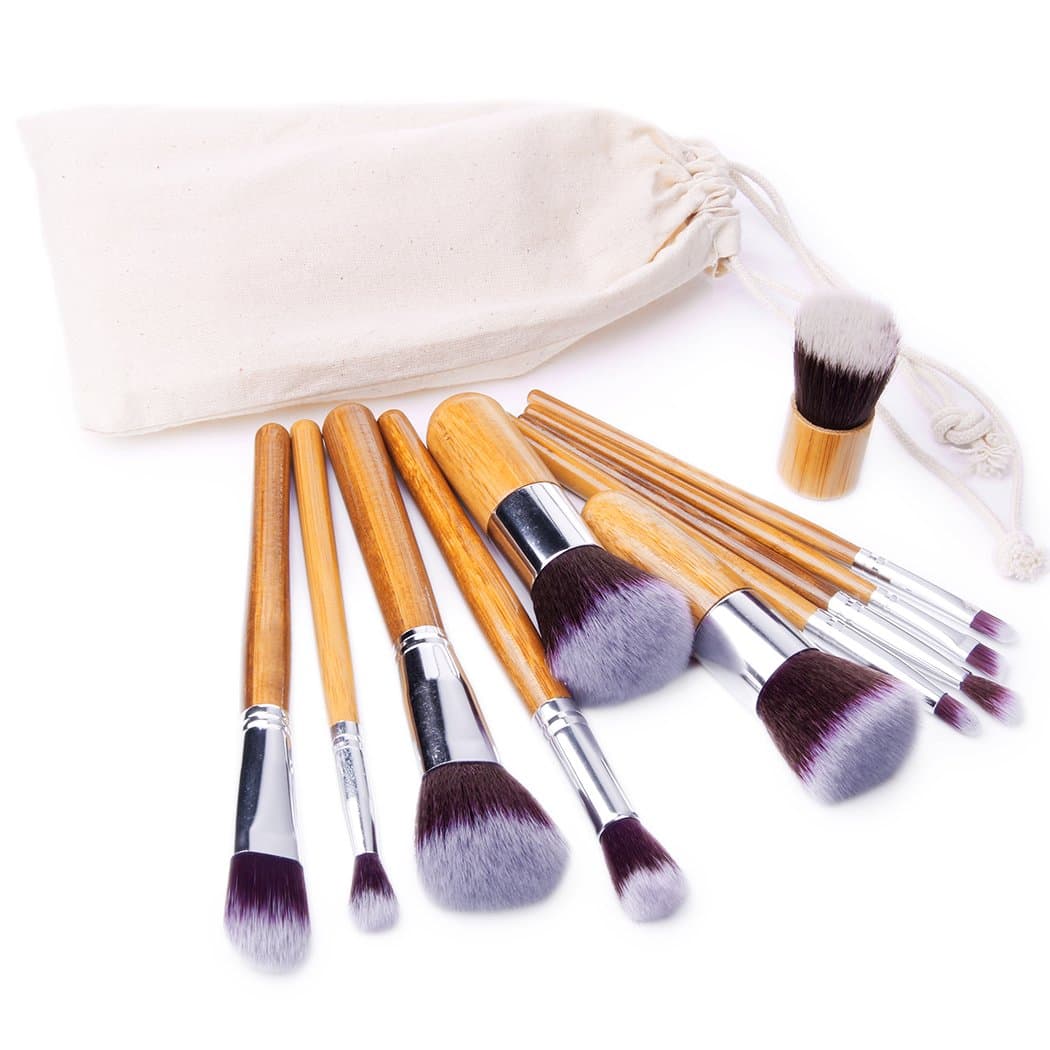 TianQin WY 10 Pcs Professional Makeup Brushes Conceler Bronzer Eyeshadow Brush Set Foundation Powder Liquid Cream Eyeliner Contour Brush Eye Cosmetics Brushes Kabuki Make up Brush Set (Natural)