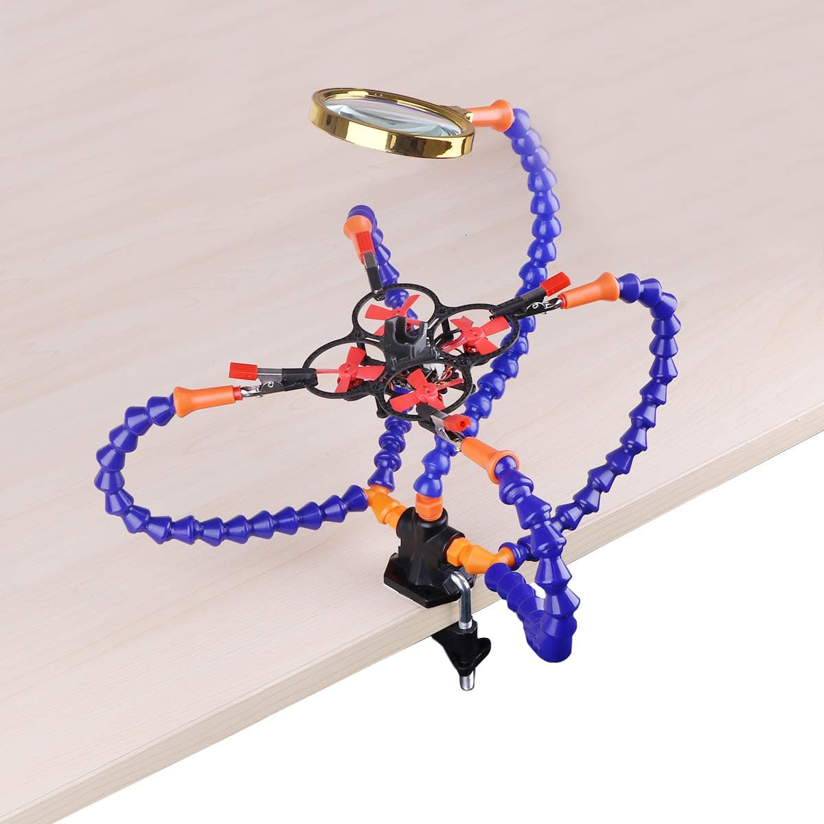 Flexible Helping Hands, Third Hand, Soldering Station Iron Accessory Kit(1.96 Inch Pinch Clip, Flexiable Helping Hands with 3X Magnifying Glass) (Five Hands with Magnifier)