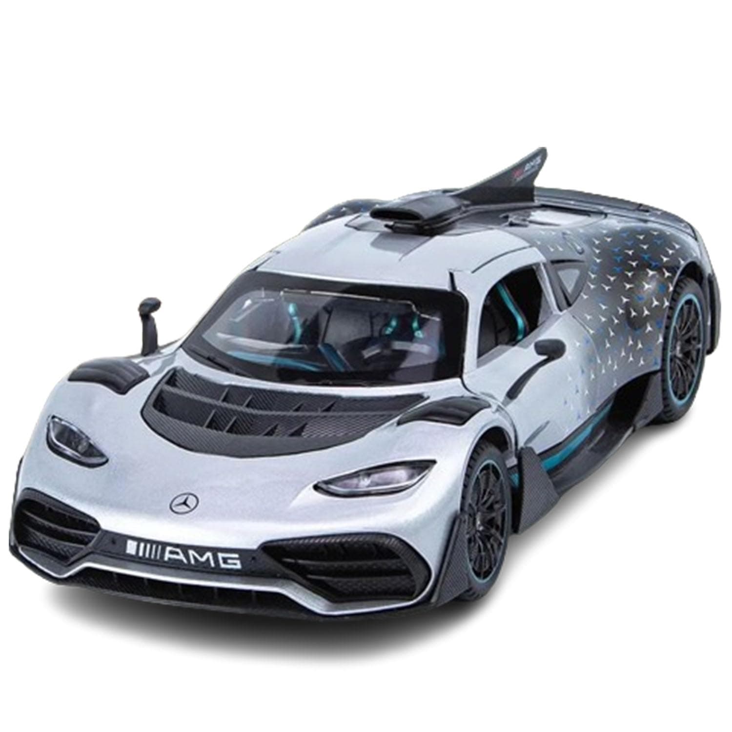 1:24 AMG Benz One Metal Pull Back Diecast Car Mercedes Benz GTR Pull Back Toy Car Model With Sound Light Boys Gifts Toys For Kids, Blue