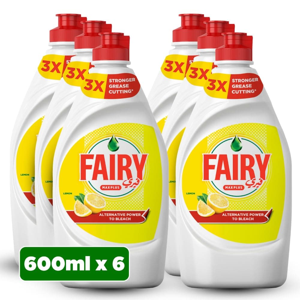Fairy Plus Lemon Dishwashing Liquid Soap, Mega Box, Pack of 6, 6 x 600ml
