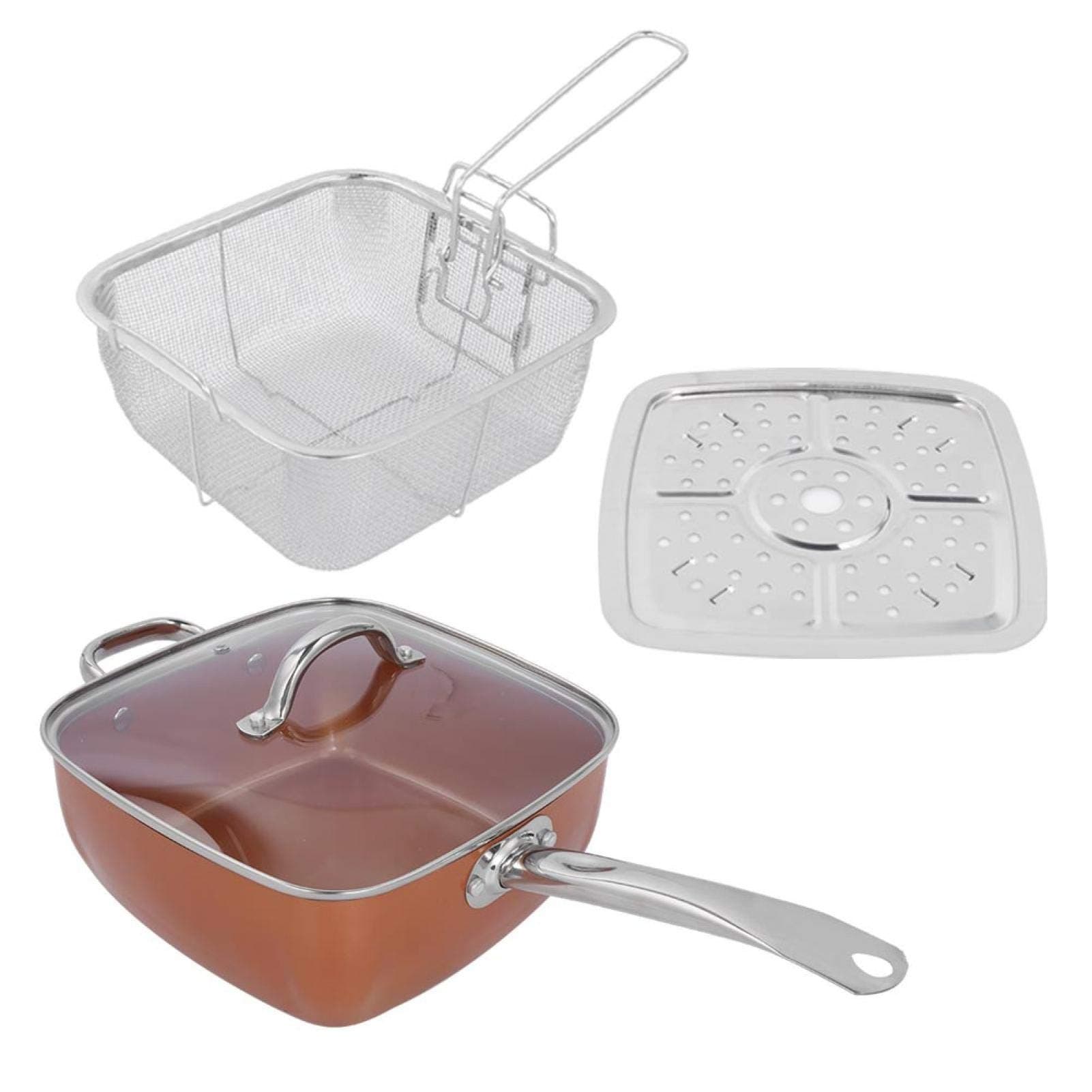 4 Piece Cookware Sets, Stainless Steel Kitchen Appliances, Multifunctional Deep‑plate Square Pots with Pot/Tempered Glass Lid/Frying Pan/Steaming Plate for Baking/Frying/Roasting/Steaming/Stewing
