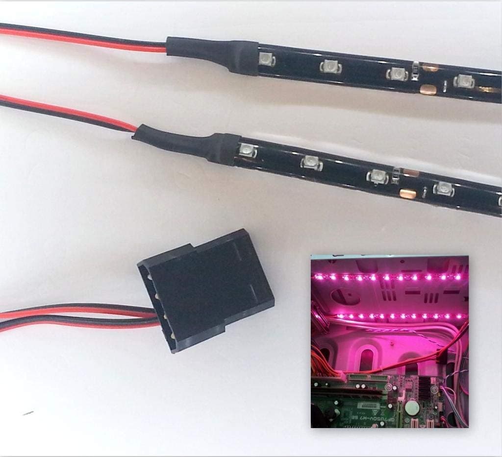 TOPLEDSHOP Bright Pink Led Modding Case Light Kit (12 Led Strip X 2-20Cm Strips) Molex 40Cm Molex Tails