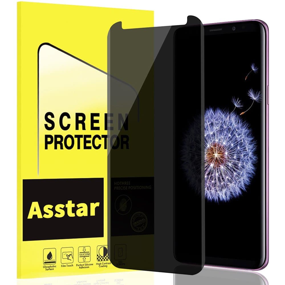 Galaxy S9 Privacy Screen Protector, Asstar Anti Spy Anti-Scratch Anti-Fingerprint Bubble Free Case Friendly Easy Install 9H Hardness Tempered Glass Screen Protector for Samsung Galaxy S9 (1 Pack)