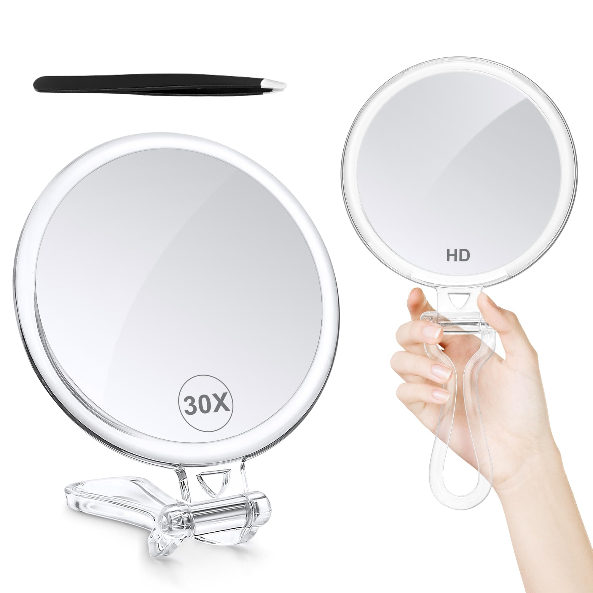 B Beauty Planet 30X/1X Double-Sided Handheld Magnifying Mirror, 5 Inch, Silver Frame, Modern Style, Perfect for Makeup and Travel