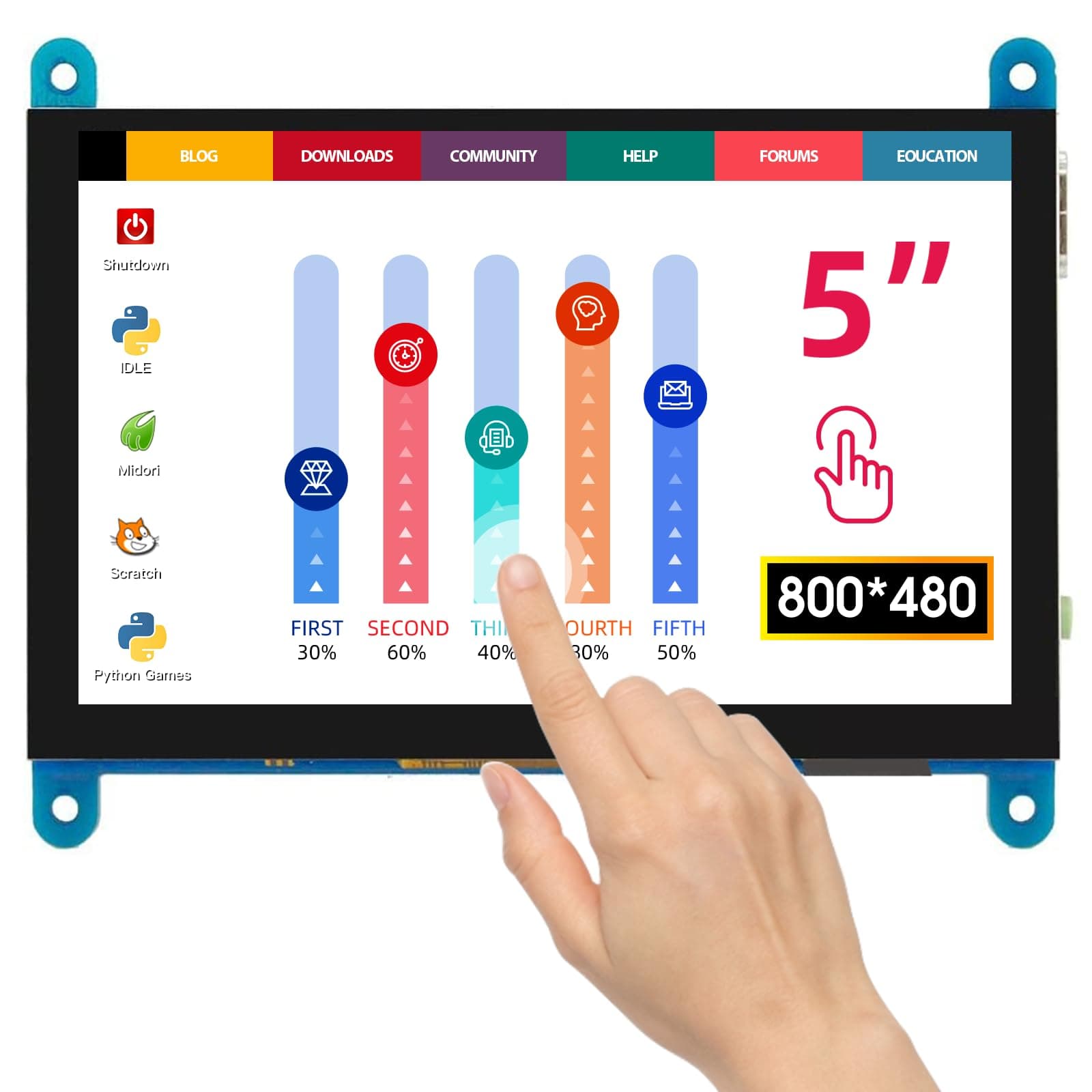 5 inch Capacitive Touch Screen 800x480 TFT LCD Display HDMI Interface Supports Raspberry Pi 2B 3B 3B+ BB Black, Banana Pi Windows 10 8 7