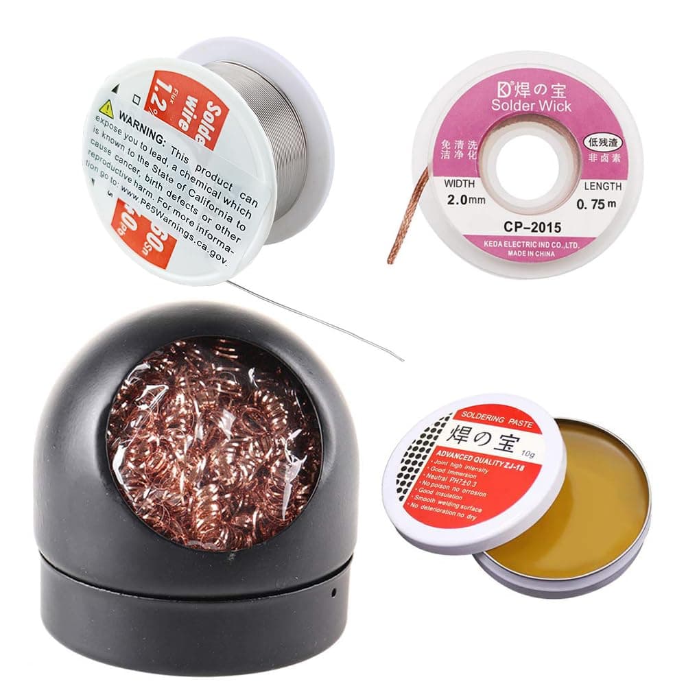 4-in-1 welding tool set, soldering iron tip cleaner + 0.6mm solder wire (1.76 oz / 50 g) + Rosin Solder Flux Paste (0.35 oz / 10 g), no-clean soldering core (2.0mm, 29.5 inches)