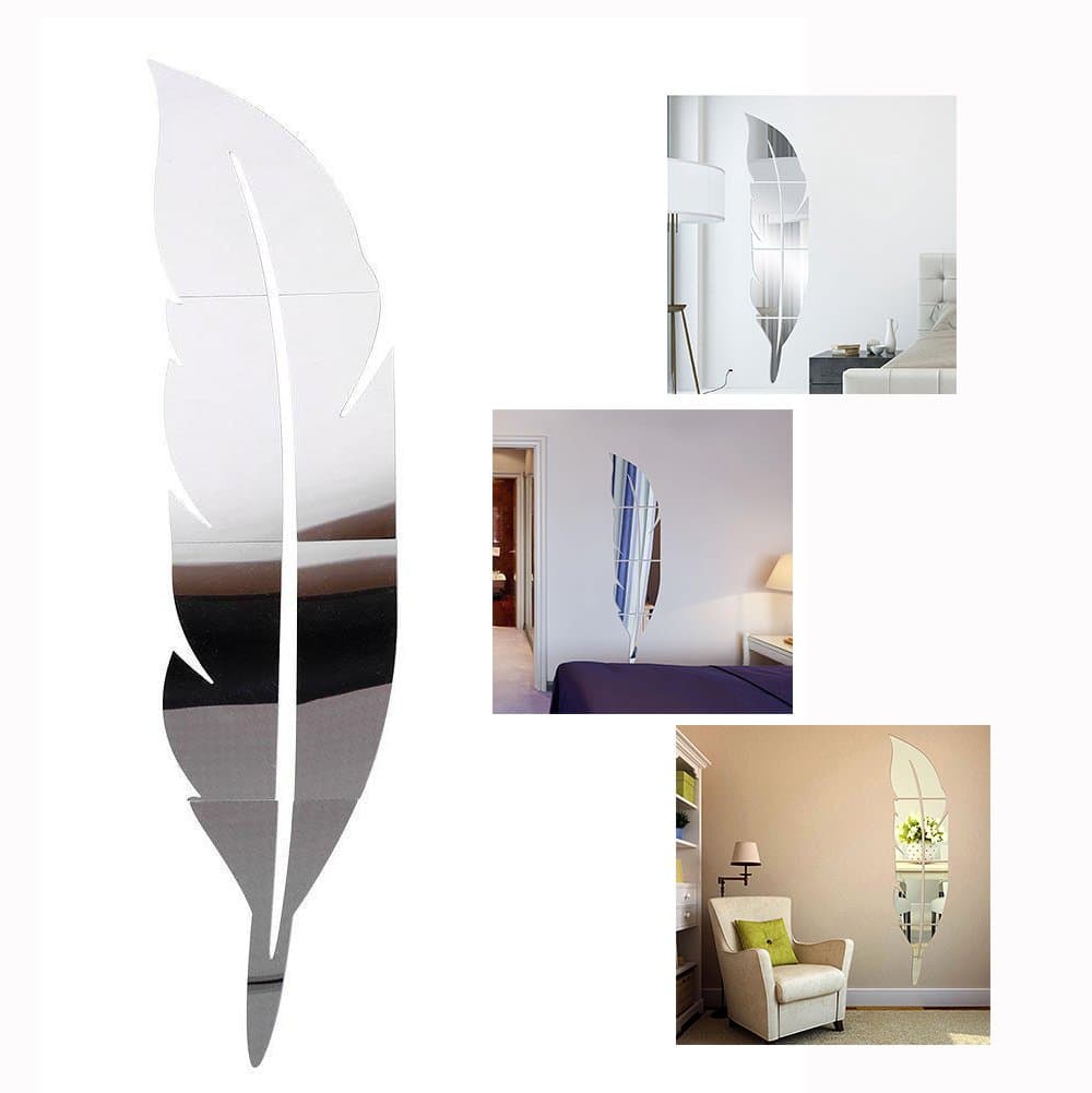 GearmaxWall Mirror DIY 3D Feather Mirror Wall Vinyl Decal Sticker Art Home Mural Decor 48 x 12 inches (120 x 30cm)