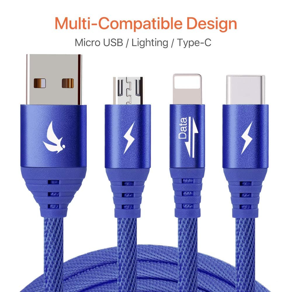 EliteSoft High Speed 4.9ft 3 in 1 Multiple USB Charging Cable with Type C/Fast Sync Charger/Micro USB Connector for Ecig,IOS/Andriod Telephone,Tablet,Galaxy S4/S5/S6/S7 Edge,Nexus 6P, 5X and More