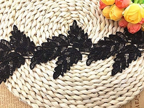 2 Yards Leaf Shape Lace Edge Trim Ribbon 9.5 cm Vintage Style Trimmings Fabric Embroidered Applique Sewing Craft Wedding Bridal Dress Embellishment DIY Party Decoration Clothes Embroidery (Black)