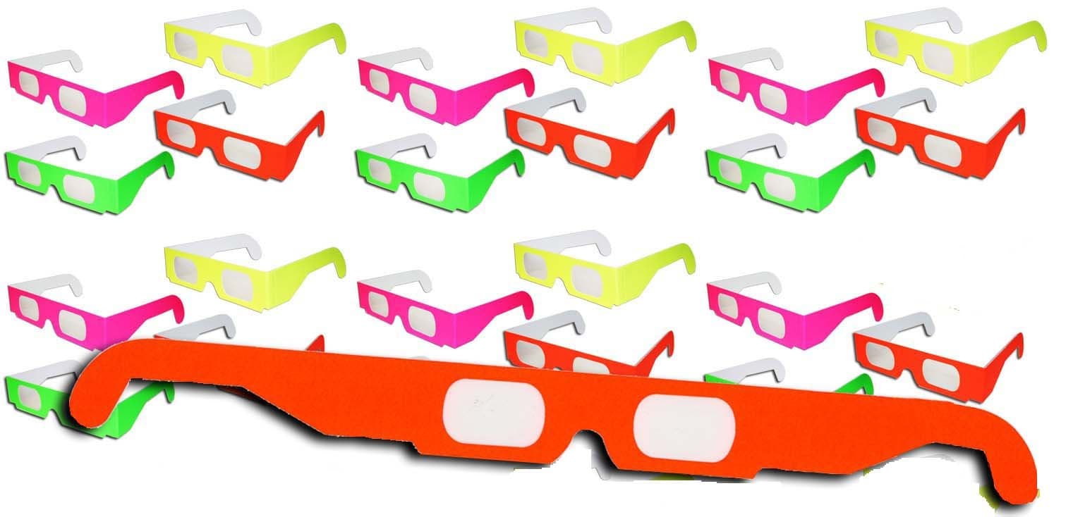 1 X 20 Pairs - Neon Prism Diffraction Fireworks Glasses - For Laser Shows, Raves - Ships Flat