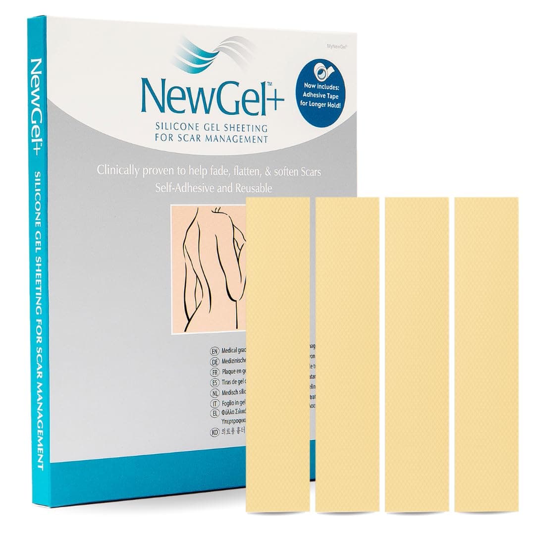 Advanced Silicone Scar Treatment Sheets for OLD, NEW Scars, Surgery, Keloids, C-Section, Burns, by NewGel Plus by MyNewGel, 1" x 6" Sheet (4 Count) - BEIGE
