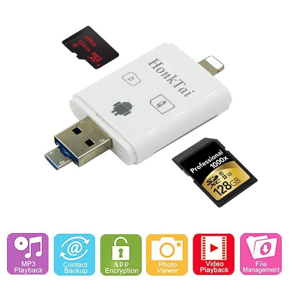USB OTG Card Reader, SD/SDHC / SDXC/TF Card Reader Compatible iPhone X/ 8/8 Plus 5/5s/6/6s/6s Plus/ 7 Plus Computer PC & OTG Android