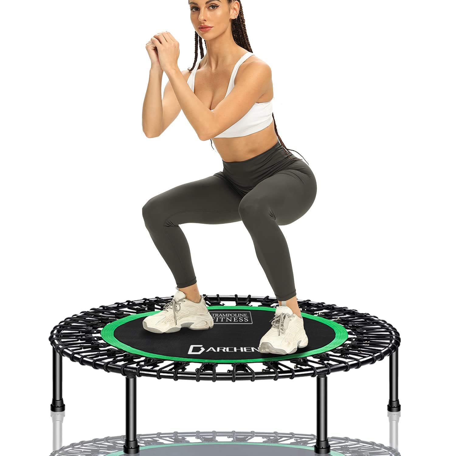 DARCHEN Indoor Small Trampoline for Kids Foldable Mini Trampoline with Adjustable Foam Handle Workout Indoor Outdoor Home Use