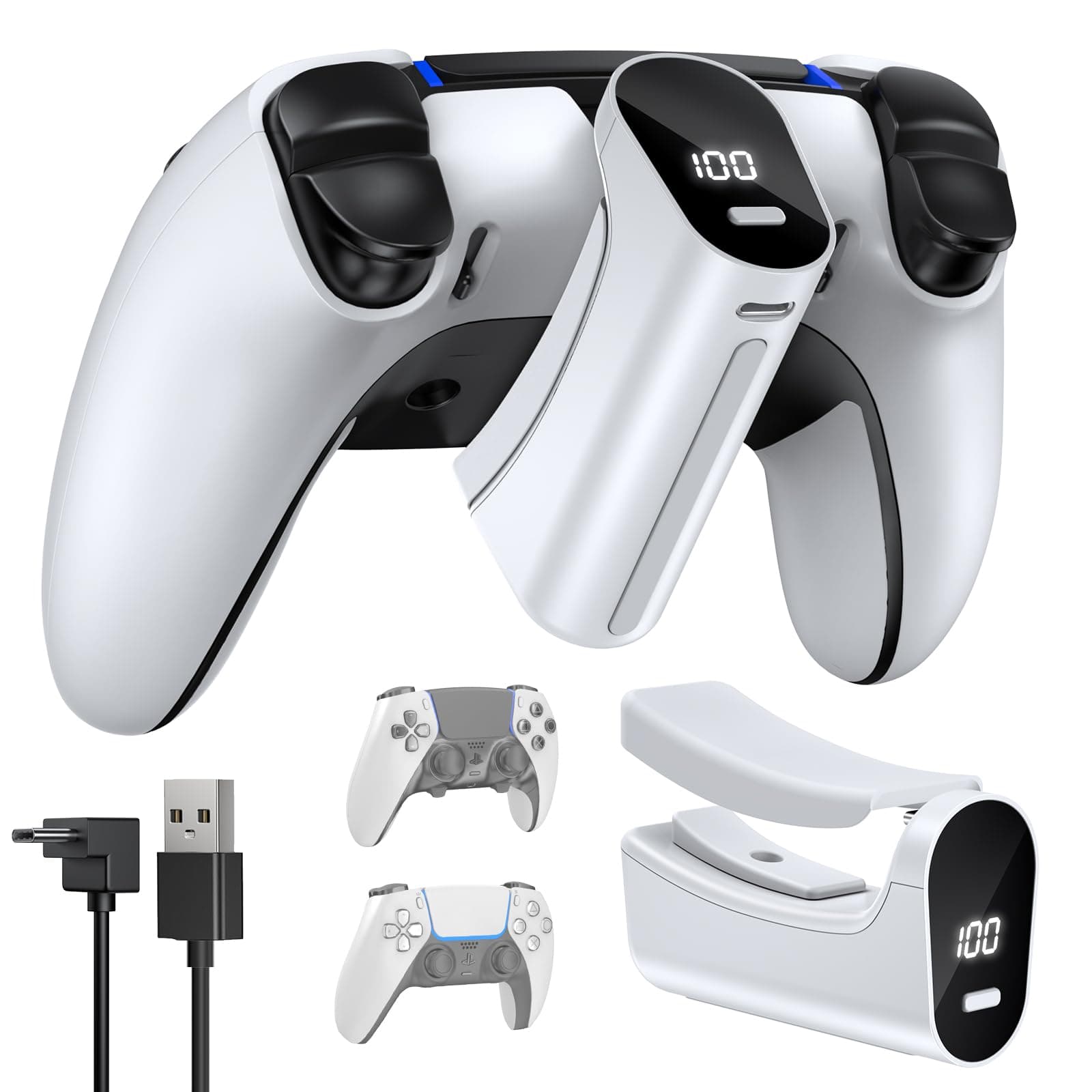 YUANHOT LED Indicator Rechargeable Battery Pack for PS5 and PS5 Edge Controller, 7400mWh Battery Extender for PlayStation 5 and PlayStation Elite Controller, Play and Charge Kit for PS5 Accessories