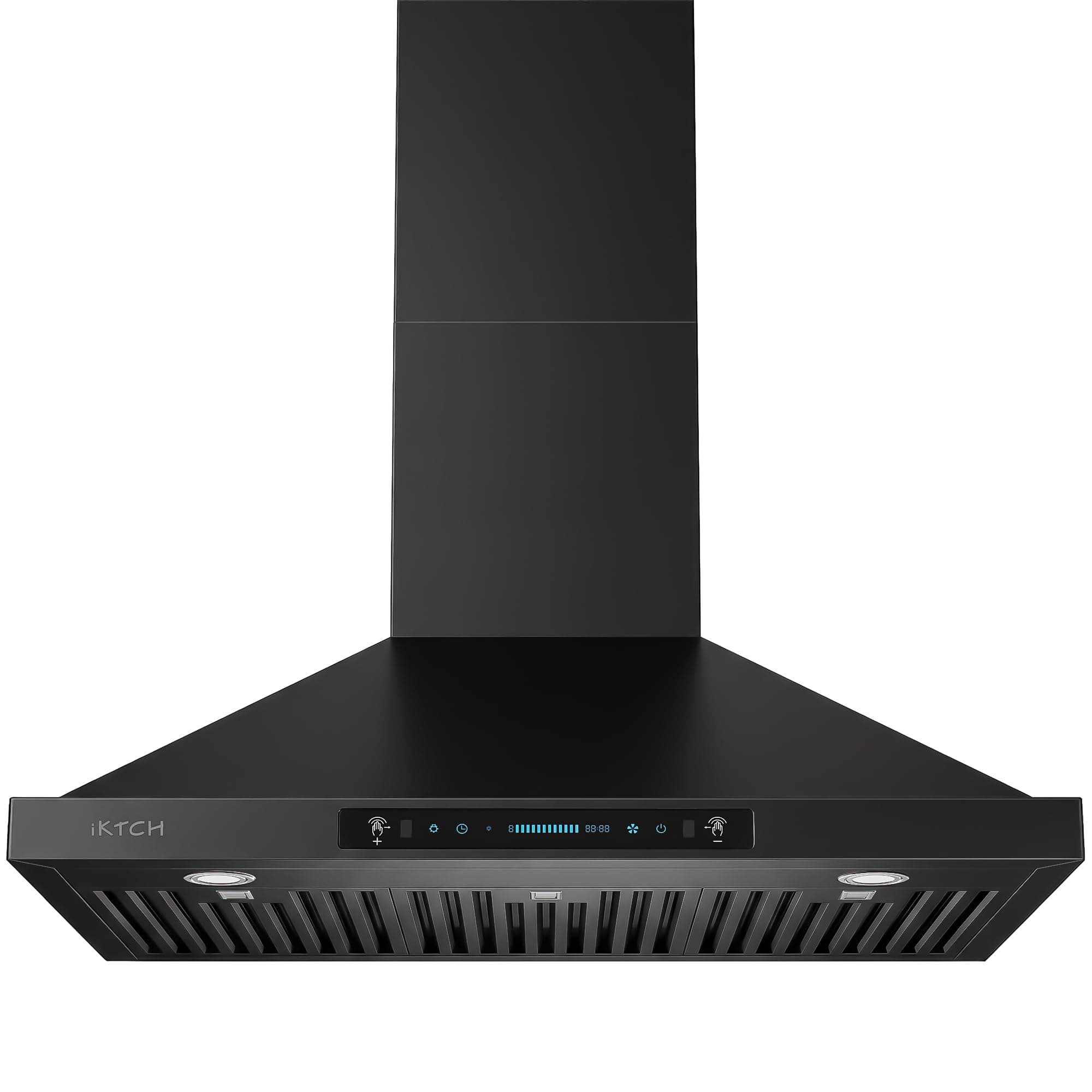 IKTCH 36 inch Black Wall Mount Range Hood, 900 CFM Ducted/Ductless Stainless Steel Vent Hood with Gesture Sensing & Touch Control Switch Panel, 2 Pcs Adjustable Lights