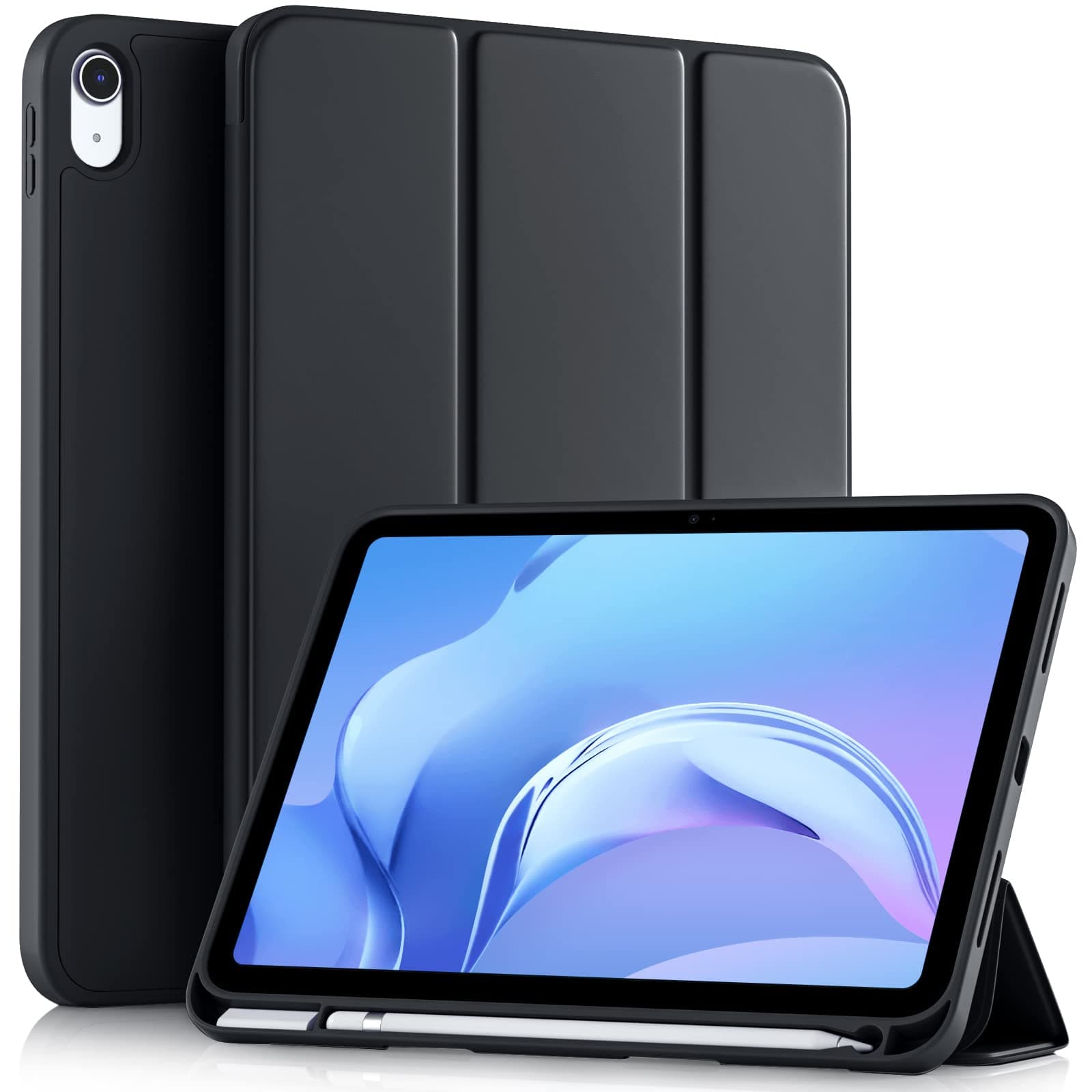 Akkerds Compatible with iPad 10th Generation 10.9 Inch 2022 with Pencil Holder, Tri-Fold Slim Protective Case with Soft TPU Back Cover for iPad 10