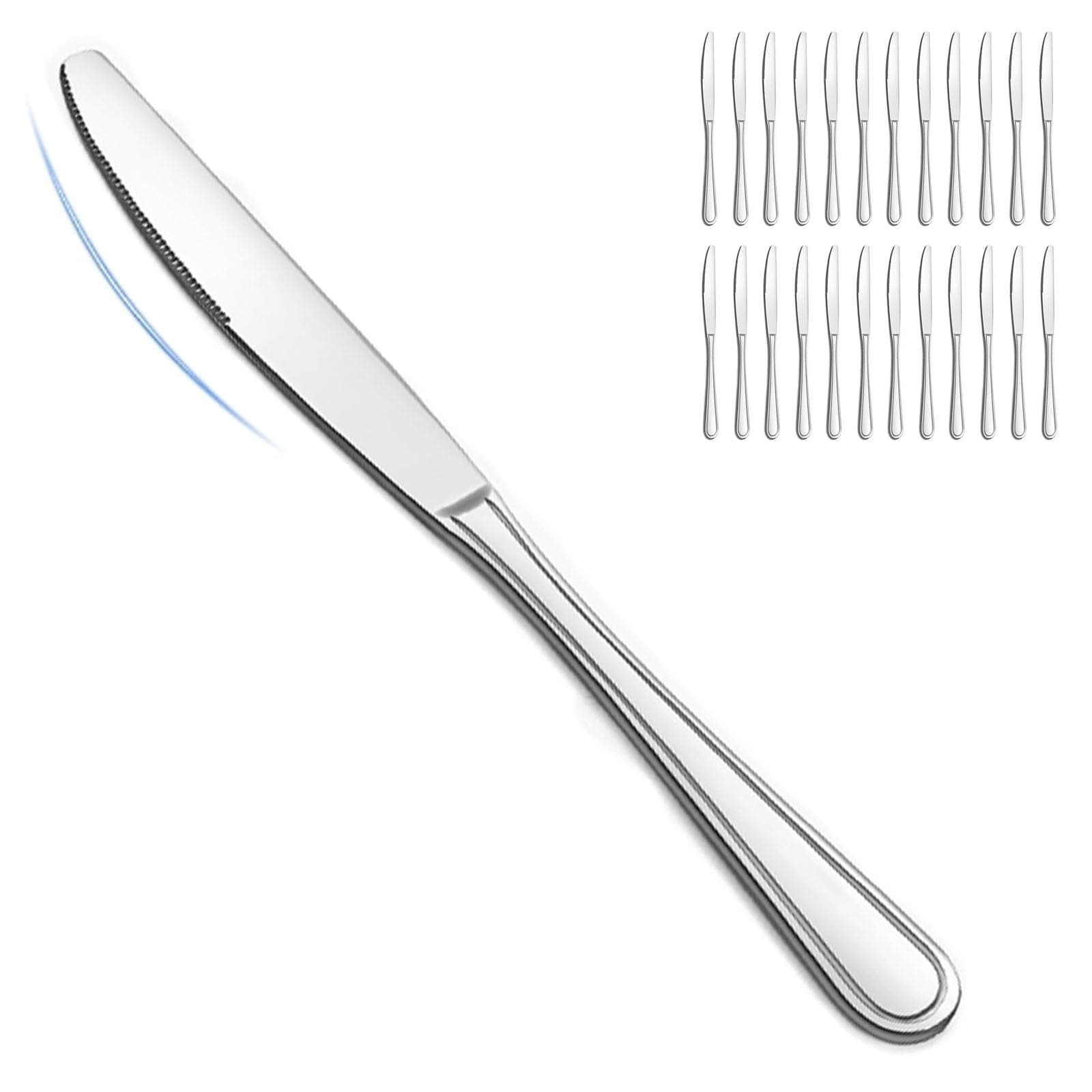 BEWOS 24-Piece Dinner Knives, 8.9-Inch Dinner Knife Set, Butter Knife, Food Grade Stainless Steel, Sharp knives Bulk, Mirror Polished Table knives, Silver Knife