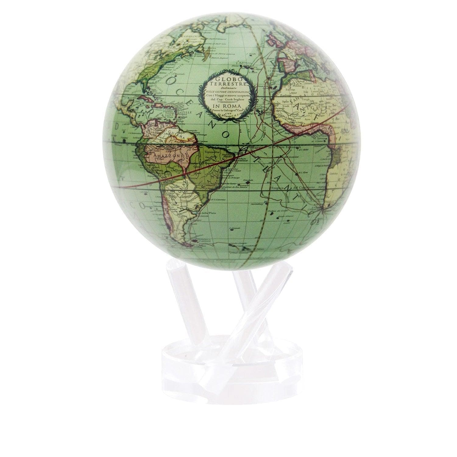 Antique Green Globe – 15 cm with Stand, Solar-Powered Globe, No Batteries or Cords Required, Unique Gift and Decorative Item