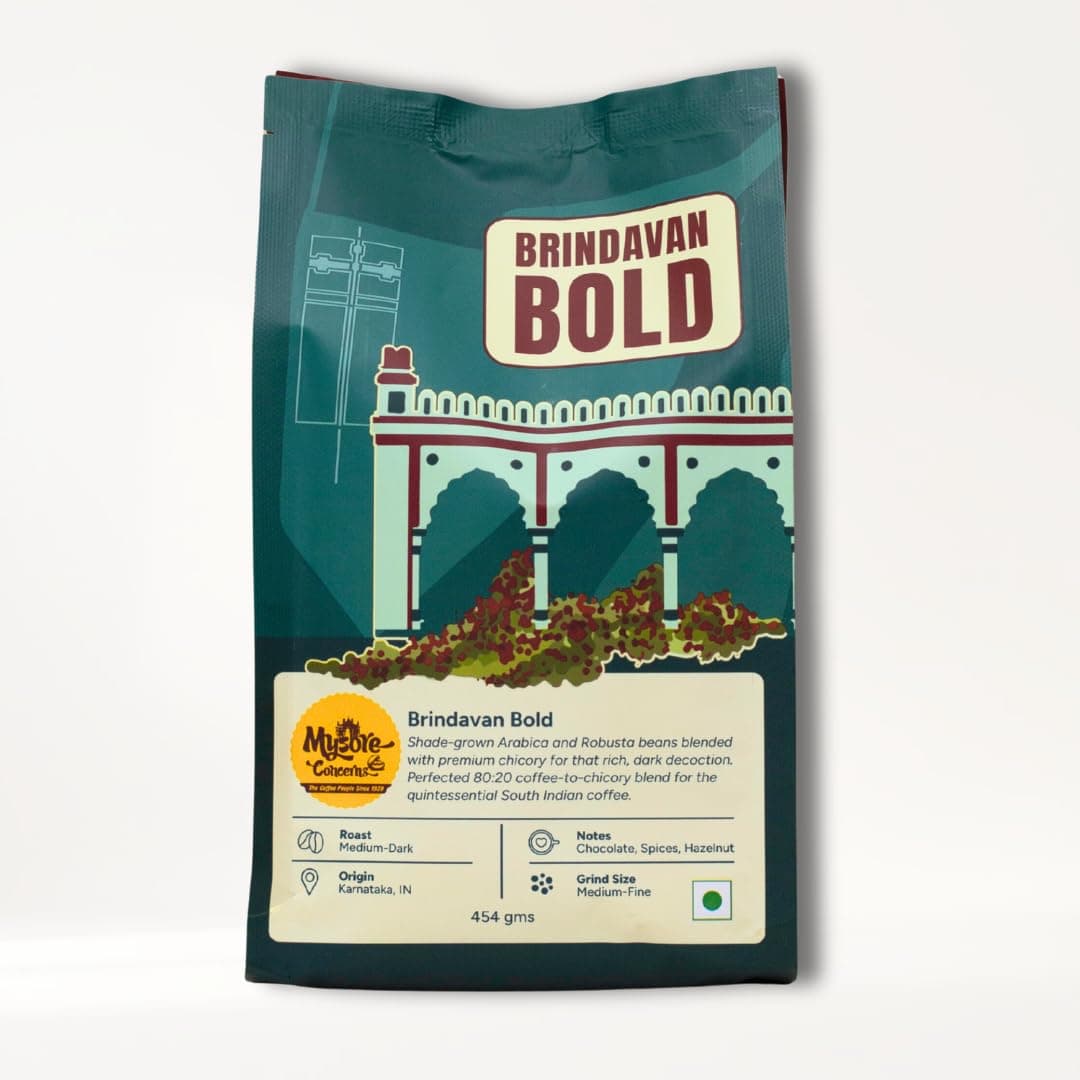 MYSORE CONCERNS | Brindavan Bold | South Indian Filter Coffee | 20% Premium Chicory | Freshly Roasted | Ground Coffee Bag(454G)- Pack Of 1