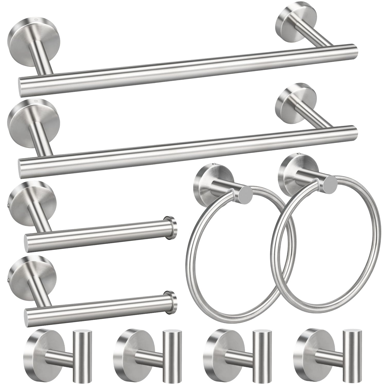 10pcs Bathroom Hardware Set, Brushed Nickel Bathroom Hardware Set, Including 16" Hand Towel Bars, Toilet Paper Holders, Towel Rings, Robe Towel Hooks